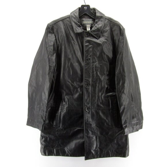 VINTAGE Banana Republic Leather Jacket Large Professional Y2K Overcoat - Picture 1 of 11